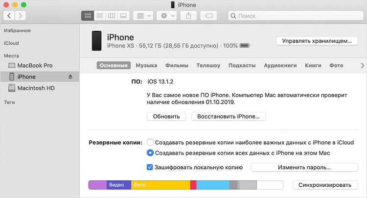 как зашифровать резервную копию itunes