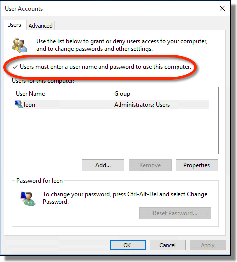 как разблокировать windows настройки netplwiz