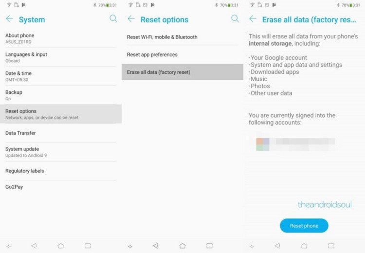 восстановить заводские настройки android asus