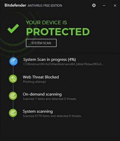 антивирусы для Windows 10 - Bitdefender Antivirus Free Edition