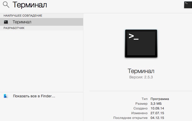 Открыт терминал